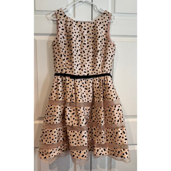 NEW Taylor Blush Black Polka Dot Fit Flare Cocktail Dinner Party Dress - Picture 2 of 8